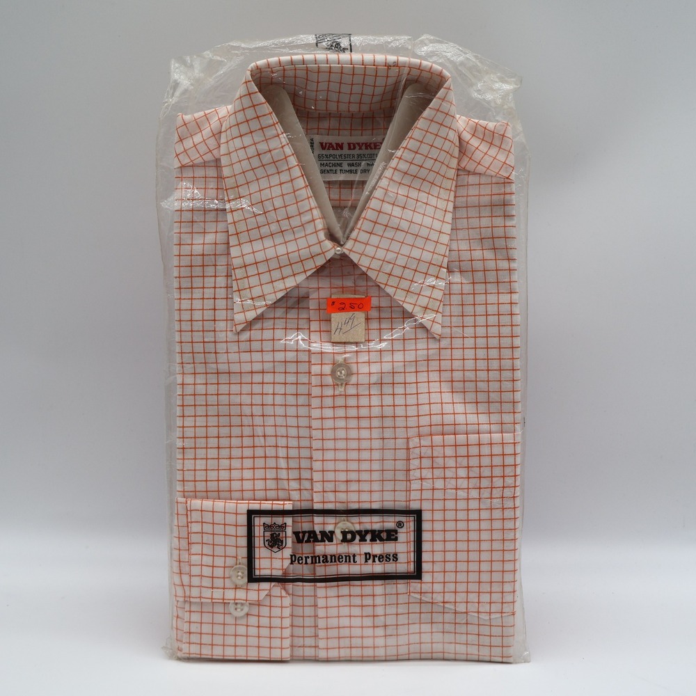Van Dyke Grid Shirt Boys 10 Vintage Deadstock Orange White Permanent Press